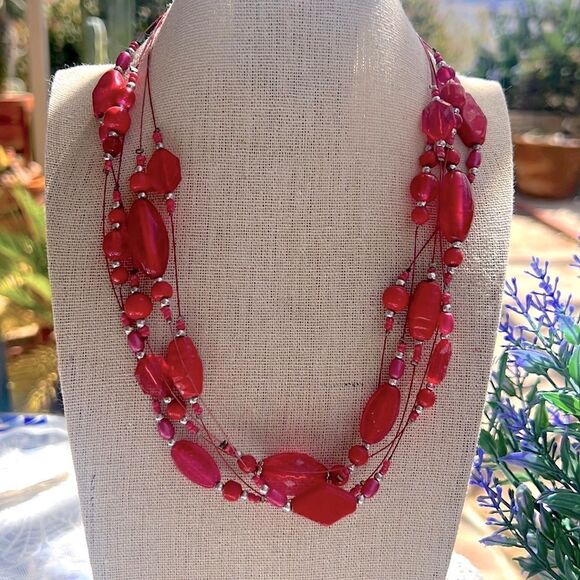 Vintage 80’s/90’s Pink/Coral Multi-strand Beaded Necklace  - Picture 1 of 9
